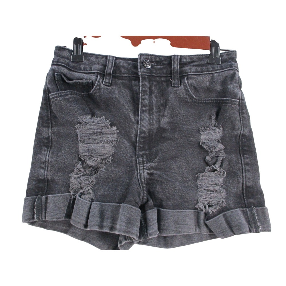 Hollister Womens High Rise Distressed Denim Shorts Black Size 25